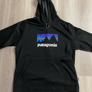 Patagonia Black Hoodie with Multicolor Logo